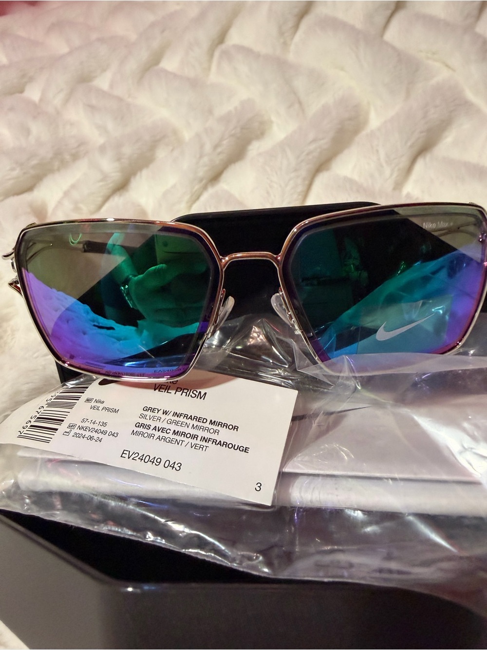 Nike Veil Prism Sunglasses - Silver Frame with Green/Blue Mirror Lenses